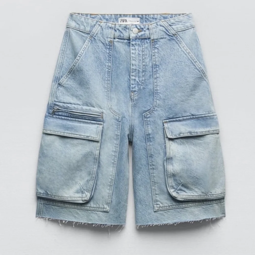 New Zara Bermuda 100% Cotton Denim Cargo Short - Picture 3 of 9